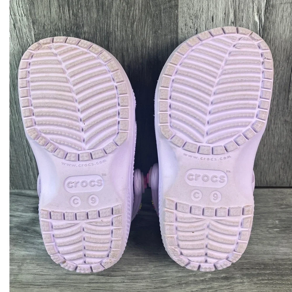 Crocs Classic Clogs Orchid Purple Toddler Size C9 Beaded Straps 3D Charms Kids
